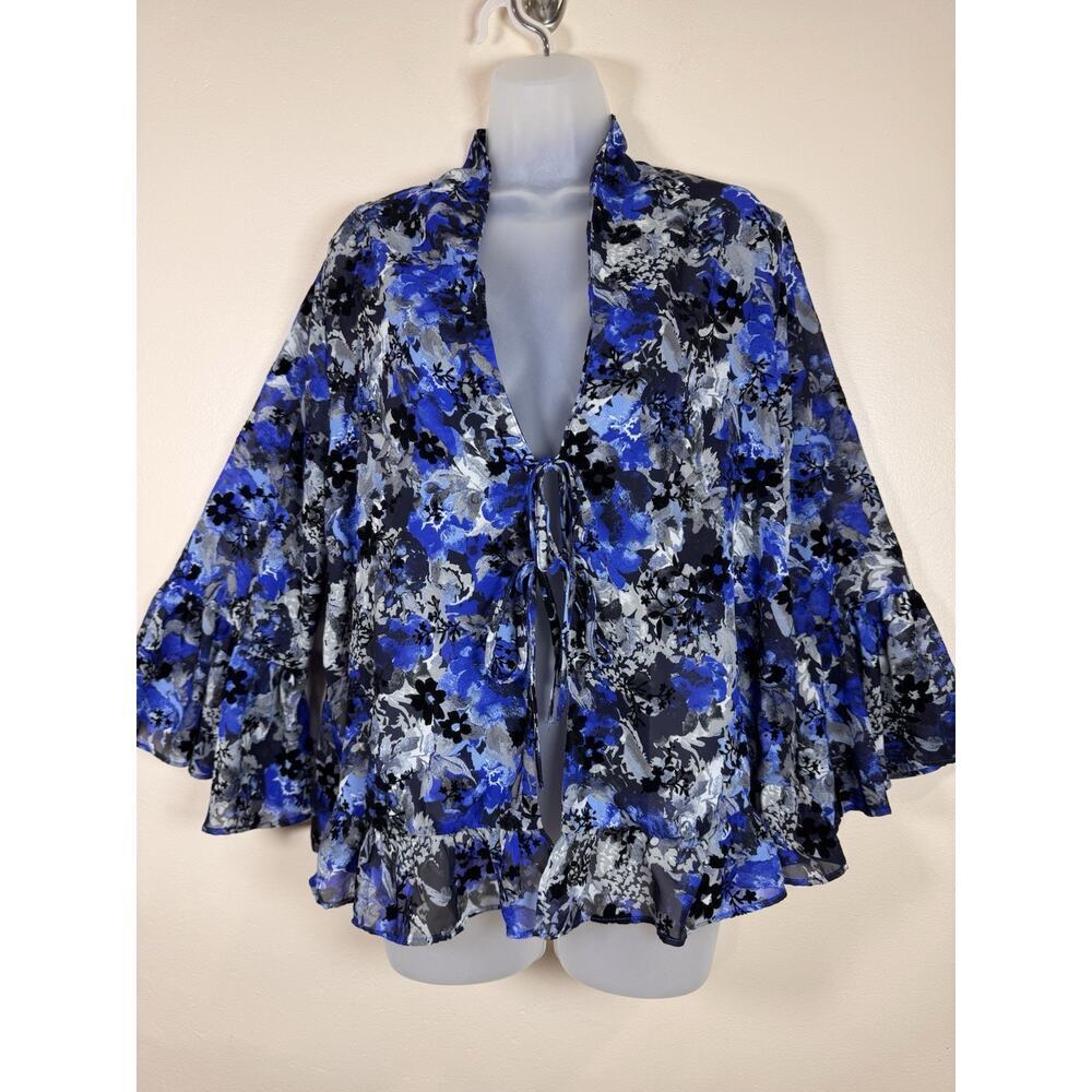 Cato Womens Blouse Velvet Burnout Floral 14/16 W Tie Front Dark Floral Boho